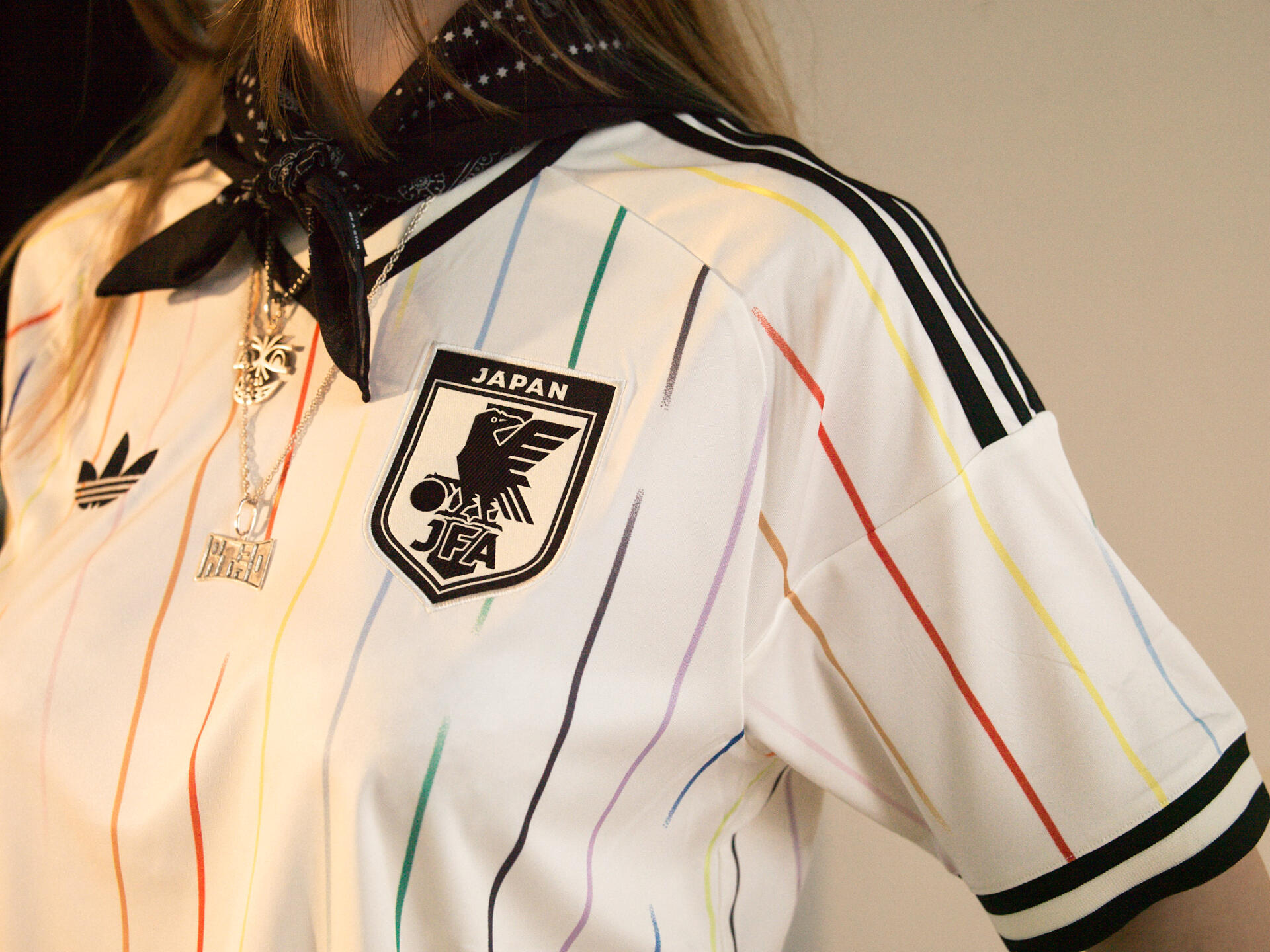 adidas Bringback Remixed Japan Jersey — JFA crest, multi-color stripes